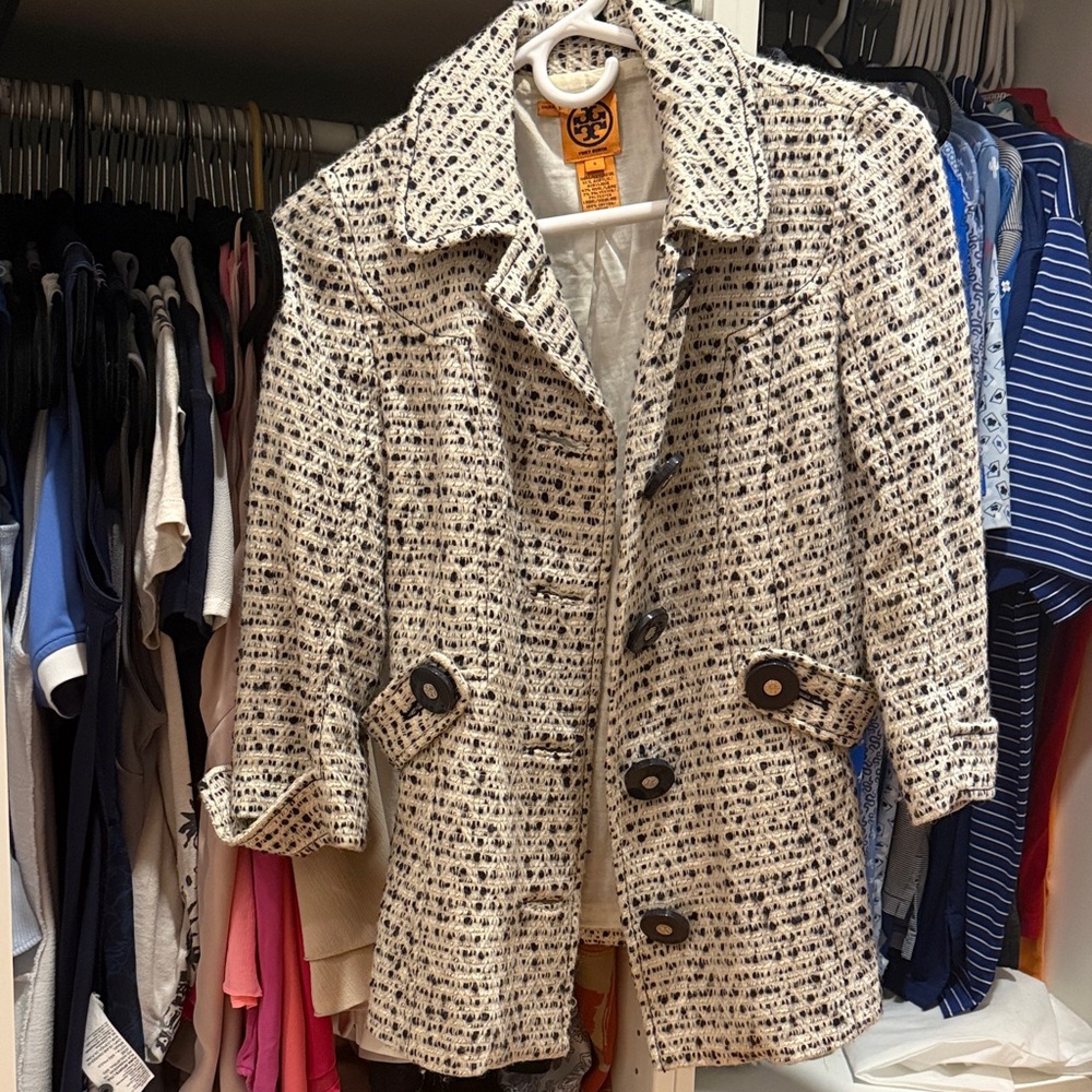 Tory Burch Women's Cream and Black Pea Coat
